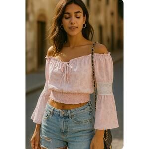 NWT Temptation Positano Paisley Linen Off The Shoulder Top coquette Cottagecore